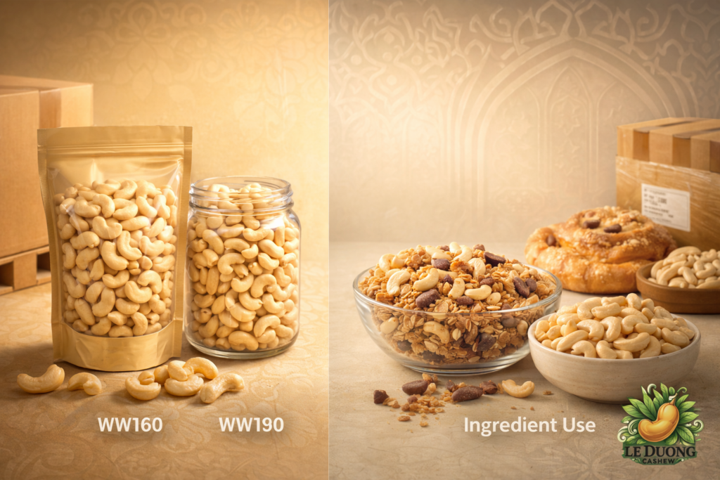 Vietnam Cashew Grades WW160 vs WW180