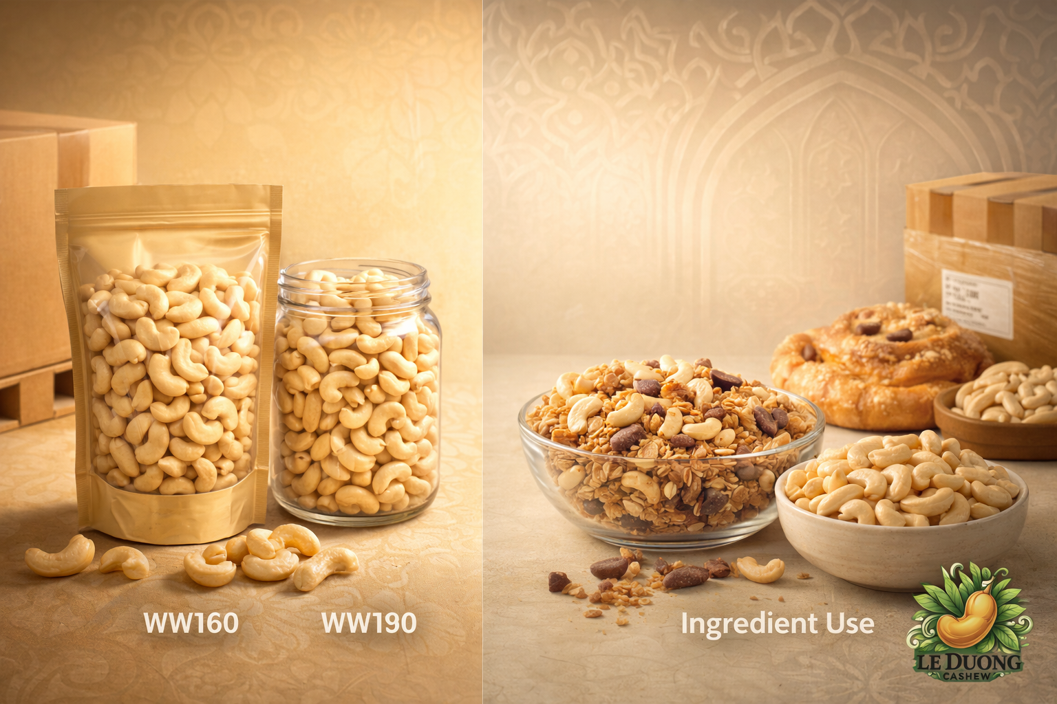 Vietnam Cashew Grades WW160 vs WW180
